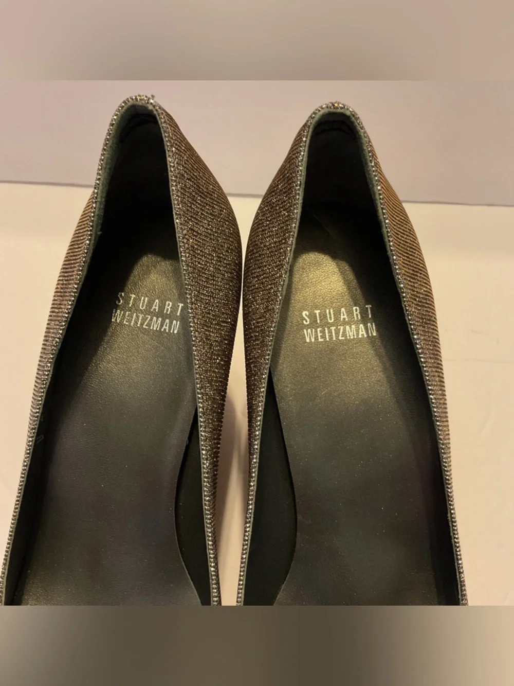 Stuart Weitzman Glitter Metallic Anna Cork Wedge Peep Toe Pumps Shoes Luxury 8